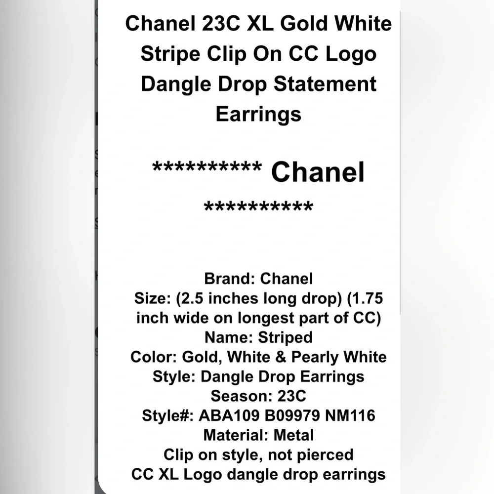 Chanel Authentic Gold and White Metal & Glass Pearl Earrings NEW
